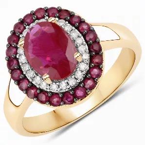 Glam it up and shine like a star with this gorgeous halo ring featuring a beautiful oval genuine ruby gemstone. Get ready for the oohs and ahhs with 2.23 ct. t.w. in this gorgeous ring for women, crafted in fine finish 14k yellow gold.