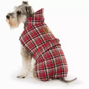<p>This Red Tartan dog coat is an outdoor gear essential that will brighten any winters day. The unique design of our dog coat allows it to wrap around the chest area to cover and provide extra protection from rain and mud. Easy to fit with velcro straps on top. <br>Features: <br>Adjustable leg straps to keep back legs warm and dry.<br><strong>Water and windproof</strong>. <br>A hole for harness or lead. <br>Fully quilted and lined for extra warmth. <br>Elastic collar for extra style and easy fi