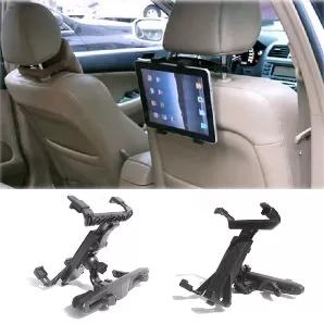 Car Headrest stand holder for iPad and any tablet. The stand attaches to the back side of the headrest and securely hold your ipad or Tablet from 5.5 inches to 10 inches. It can revolve around 180 degrees to view horizontally or vertically.If you want to take the ipad /tablet with your when you park your car you can easily remove it from the holder without dismounting the stand attachment from the headrest and re-attach it when you are back.It is a made from tough plastic ABS and it is almost in