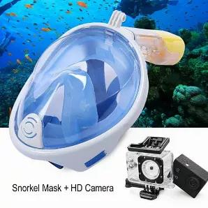 Swim, snorkel and skin dive -- and record every minute on the optional All Pro HD 1080P camera. A fully waterproof companion, mount the camera on the mask to capture all of your underwater adventures. Or grab the mask by itself if you already have your own camera; the attached mount is GoPro compatible.Full-face design for 180-degree viewsInnovative design lets you breathe easier (in through your nose, out through your mouth)Eliminates the need for a cumbersome mouthpiece -- no more gulping wate