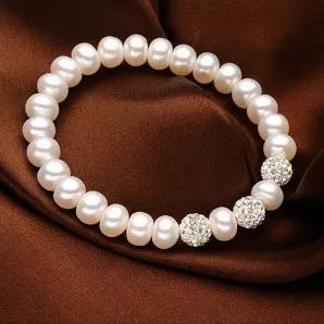 Venus Italian Pearl Bracelet - With 3 Crystal Moon Beads