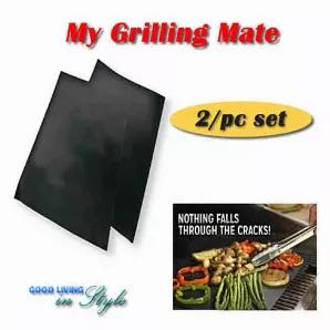 Now you have one more reason to enjoy the outdoors this summer.Start calling your close friends and family and plan for a great cook out. Tell them you are all set with your portable grill and your own My Grilling Mate to grill great food! And when they ask what makes you so excited about it, tell them you got these mats that are made of the same non stick, Teflon(R) coated non toxic material that our pans are usually made of and so food does not stick, burn or fall down the grill!My Grilling Ma