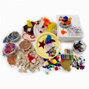 Collage Treasure Box - Includes; Buttons, Sequins, Wiggle Eyes, Gravel, Glitter, Poms, 