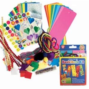 Bookmark Kit - 12 Bookmarks, Holographic, Metallic & Mirror Paper, Beads, Gummed Shapes, Plastic Lacing, Tissue Squares & Glitter.