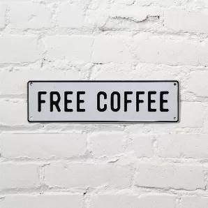 <p>Whether you're brewing coffee at home, in the office, or for an event, our Free Coffee Aluminum Sign will be the perfect addition to your coffee presentation. Nothing makes folks feel more welcome than being greeted with a free cup of coffee!</p>
<ul>
<li> Aluminum</li>
<li>14" x 4"</li>
<li>Designed in Minnesota</li>
<li> Imported</li>
</ul>
