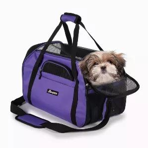 1.Soft-sided carrier designed to make traveling with your furry friend easier.<br>
2.Made of durable material with a removable pad for your paw-tner to rest on.<br>
3.Holds up to 15 pounds of weight with an adjustable shoulder strap for comfort.<br>
4.Features a safety loop that allows it to be restrained with a vehicle seat belt for car travel.<br>
5.Includes pockets to store treats, collars, leashes or other travel gear.<br>