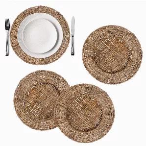 PREMIUM QUALITY - Our waterhyacinth charger set is woven from the finest, best-chosen rattan canes and woven skillfully by local artisans in Vietnam. The mat is thick and strongly tightened together, so it can withstand long usage. It also provides a heat insulation solution to your glass table, protecting the table surface from scalding and scratches.<br>CHARMING ADDITION TO YOUR TABLE - This set of 4 premium wicker charger plates is a unique decorative piece for your dinning or party table. It