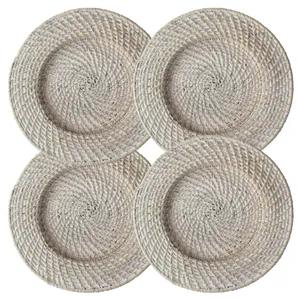 Measurements: 13" Inches.<br>Color: White.<br>Materials: Rattan.<br>VERSATILE - The woven charger plate is more than just a rattan or wood charger plate. It perfectly match with round or square plates, platters, bowls and other dinnerware pieces. The rustic charger plate is great alternative to placemat and an ideal housewarming gift.<br>BEAUTY AND FUNCTION: The wicker charger plate is the decorative piece for your dinners or wedding parties. It adds character and a touch of rustic beauty to you