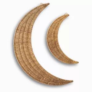 Material: Rattan.<br>UNIQUE CRESCENT WALL ART: Cute crescent moons made of rattan is the rustic wall art that makes your room elegant and adds a touch of texture, bohemian rustic style to it. Easy to hang, this wall decorative crescent moon is the unique headboard or wall pediment..<br>HANDMADE & EARTH-FRIENDLY:  The rattan wall decorative crescent moon is crafted from rattan. Rattan is the plant that's sustainably grown and easy to harvest, making it great eco-friendly and sustainable wood mate