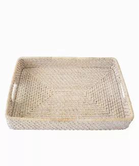 Measurements: 13" x 18" x 3.1".<br>Materials: Rattan.<br>Color: Brown.<br>Versatile- Medium and large serving tray for coffee table, bar, bread, snacks, food, drink, kitchen. It also makes perfect decorative tray for bathroom, living room and your home. Wicker coffee tray with handles for easy handling.<br>Beauty and function- The wicker woven tray makes a decorative piece for home decor. It adds character and a touch of natural beauty to many styles of d?cor. The serving tray is also ideal hous