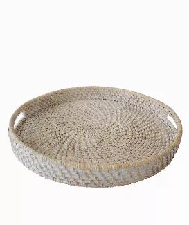 Measurements: 17 x 17 x 2.5.<br>Materials: Rattan.<br>Versatile- Medium and large serving tray for coffee table, bar, bread, snacks, food, drink, kitchen. It also makes perfect decorative tray for bathroom, living room and your home. Wicker coffee tray with handles for easy handling.<br>Beauty and function- The wicker woven tray makes a decorative piece for home decor. It adds character and a touch of natural beauty to many styles of d?cor. The serving tray is also ideal housewarming gift..<br>D