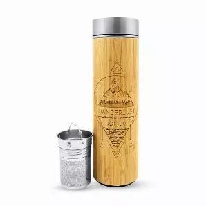 Beautifully crafted, all natural, WANDERLUST Bamboo Water Bottle equipped with a removable stainless steel infuser that can be used for making the perfect brew of herbal tea or fruit infused water. 