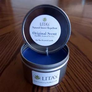 <p>Lita's Natural Insect Repellent Soy Wax Candles are proven effective to repel insects for 120 square feet. Candles come in recyclable aluminum tins and have a burn time of 20 hours (please do not use longer than 4-hour intervals).</p>