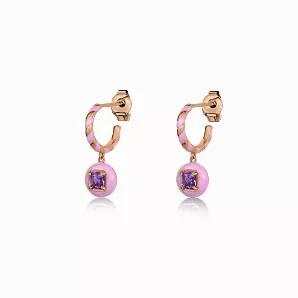 <p>Discreet and colourful these earrings are the right balance of chic and playful. You could wear them on a yacht in Monaco with a bathing suit to match or on an evening stroll with a loved one. </p>
<ul>
<li>Violet enamel</li>
<li>Genuine Amethyst</li>
<li>Rose gold plated silver</li>
</ul>
