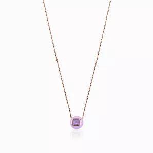 <p>Discreet and colourful this pendant is the right balance of chic and playful. You could wear them on a yacht in Monaco with a bathing suit to match or on an evening stroll with a loved one. Adjustable chain included 16"-18"-20".</p>
<ul>
<li>Violet enamel</li>
<li>Genuine Amethyst</li>
<li>Rose gold plated silver</li>
</ul>
