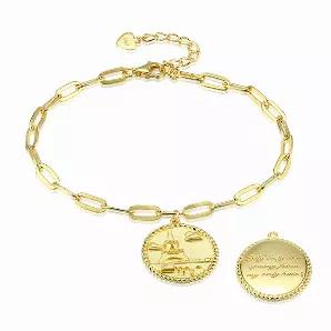 <p>Dazzle with this trending charm bracelet with Eiffel Tower and engraved quote on the back with extension.</p>
<ul>
<li>14K gold plated</li>
<li> Sterling silver</li>
<li>Rectangle link</li>
<li>16+3 cm length</li>
</ul>
<p>*matching pendant and earrings available</p>