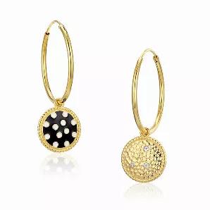 <p>Dazzle with these trending polka dot drop earrings.</p>
<ul>
<li>14K gold plated</li>
<li>Sterling silver</li>
<li>Black and white enamel</li>
<li>Cubic zirconia</li>
<li>Continuous endless hoop clasp</li>
</ul>
<p>*matching pendant and bracelet available</p>