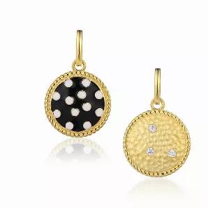 <p>Dazzle with this trending polka dot pendant with extension.</p>
<ul>
<li>14K gold plated</li>
<li>Sterling silver</li>
<li>Black and white enamel</li>
<li>Cubic zirconia</li>
<li>Rectangle chain included</li>
<li>16+4 inch length</li>
</ul>
<p>*matching bracelet and earrings available</p>