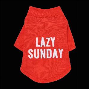 <h3>Description</h3>
<p>We adore lazy Sundays! Perfect day to snuggle in bed with your dog. These essential T-shirts are a MUST-HAVE, incredibly soft cotton fabric, loose fit, lightweight and comfy. The most amazing part? Your dog can wear his essential T-shirt year-round. Every dog deserves one of these fun tees or maybe two...or more.</p>
<h3>Product Details</h3>
<ul>
<li>100% Cotton</li>
<li>Embroidered details</li>
<li>Harness hole</li>
<li>Machine Washable</li>
</ul>
<h3>Care Instructions</