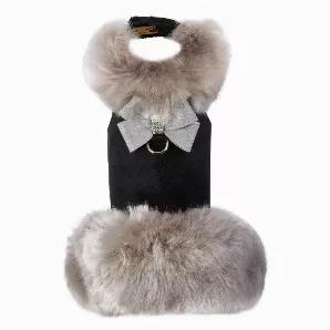 Susan Lanci Designs Platinum Glitzerati Nouveau Bow Silver Fox Faux Fur Coat