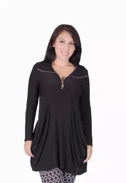 <p style="padding-left: 30px;"><span>KANGAROO POCKET ZIPPER FRONT TUNIC / DRESS WITH COLLAR.</span></p><p style="padding-left: 30px;">Cozy fabrics for every day. Dressed up or dressed down you'll have everyone asking "where did you get that top?".</p><p><span>         CAN BE A KNEE LENGTH DRESS </span></p>><ul><li><strong>95% Polyester/5% Spandex Blend </strong></li><li><strong>Machine Washable delicate cold cycle, tumble dry low heat. </strong></li><li><strong>Made in The U.S.A</strong></li></u