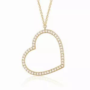 <li>DAZZLING BRILLIANT HEART NECKLACE - 14k yellow gold large heart pendant necklace sideways open outline with sparkly pave set simulated diamonds Italy 16.5 inches long</li> <li>FINE QUALITY - MADE IN ITALY - 14k solid gold NOT plated; Stamped 585 to authenticate the fineness of the gold 14k</li> <li>GIFT READY - Comes in beautiful branded UNICORNJ giftbox; Makes a fantastic gift presentation</li> <li>EXCELLENT GIFT IDEA - Certificate of Authenticity included so that the recipient can apprecia