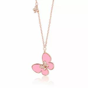 <li>GORGEOUS BUTTERFLY NECKLACE - 14k rose gold pretty butterfly necklace pendant with pink mother of pearl and simulated diamonds Italy 17.5 inches long</li> <li>FINE QUALITY - MADE IN ITALY - 14k solid gold NOT plated; Stamped 585 to authenticate the fineness of the gold 14k</li> <li>GIFT READY - Comes in beautiful branded UNICORNJ giftbox; Makes a fantastic gift presentation</li> <li>EXCELLENT GIFT IDEA - Certificate of Authenticity included so that the recipient can appreciate the true value