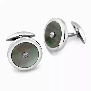 These well-made cufflinks are durable and yet lightweight for comfort. The color of the Black Mother of Pearl and the Diamond contrasted with the Rhodium-plated .925 Sterling Silver makes this pair stand out and show nicely on your French-Cuff shirt. Cuff-Links, Shirt studs, or whatever you may call them - will give your wardrobe a finishing touch and an elegant look. Perfect gift idea for Grooms, Groomsmen, Usher and Best-Man or even just the simple well-dressed man. Add this to your husbands c