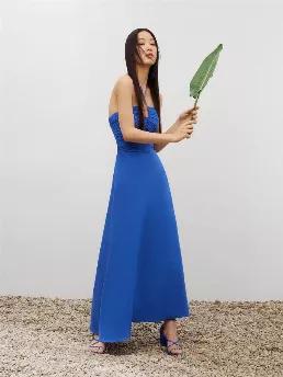<p>Strapless midi halter neck dress with flounced hem. Side zip closure. Draped fabric.</p>
<p>Marine:From the depths of Marine Blue, we are going on an overseas expedition. A cool breeze embraces deep blue hues and sea shells. Elegant details create a brand new siren with lush hybrid pieces. Feeling comfortable is a must but refreshing your style with innovative new forms is priceless.</p>
<p>65% Viscose 35% Linen</p>
<p>Hand Wash Cold; Do Not Tumble Dry; Iron Low; Dry Clean</p>
<p>Do Not Bleac