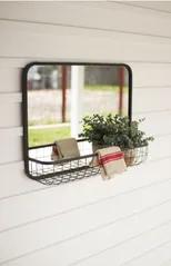 Rectangle Mirror With Wire Basket Shelf