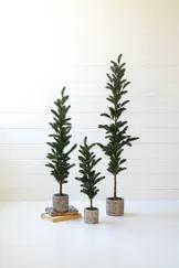 Add height to your greenery collection with these artificial pine trees in pots. This set of three can go together to make a holiday display, or you can split them up for year-round greenery. The cement pots go with any decor style.