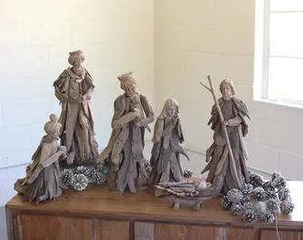 This six piece driftwood nativity puts a rustic twist on the traditional look. Each piece features driftwood bodies and carved wooden heads which provides a charming folk art aesthetic.