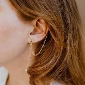 asymmetrical gold filled and pearl earrings