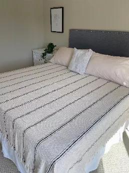 <p data-mce-fragment="1"><strong data-mce-fragment="1">Black Striped Cream Bedspread</strong></p>
<p data-mce-fragment="1">Size: 80" x 100" + fringe</p>
<p data-mce-fragment="1">Hand loomed in Turkey with 100% Natural Turkish Cotton</p>
<p data-mce-fragment="1">Can be used as beach blanket, tablecloth, picnic blanket, light throw and much more.</p>
<ul data-mce-fragment="1">
<li data-mce-fragment="1">Light and airy</li>
<li data-mce-fragment="1">Quick drying </li>
<li data-mce-fragment="1">Luxur