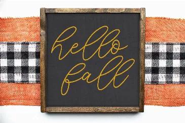 <p>Thanksgiving Decor - Hello Fall Sign - Fall Decor - Thanksgiving Wall Art - Autumn Sign - Home Decor - Farmhouse Sign - Fall Wood Sign</p><br><p>12" x 12" And Other Sizes </p><p>100% Recycled paint</p><p>When choosing a sign color you are picking the BACKGROUND color. </p><br><br><p>IMPORTANT  INFO BELOW </p><p> </p><p>Each of Strong N Free CDN Wooden Signs are designed and handmade in our Shop in New Westminster. Each sign is handmade with high quality, 100% solid wood.  We slightly distress