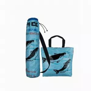 <p>This eco-friendly yoga set is made from recycled Vietnamese rice bags and is perfect for any yoga enthusiast!  Yoga bag features a drawstring closure and shoulder strap and measures 6.5"W  27"H.  Companion tote measures 16"L x 4"W x 15"H. Available in Light Blue or Red.</p>