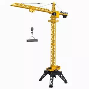 12 channel tower RC crane with rechargeable batteries. The hook can be raised and lowered, the crane turns right and left and the hook can be moved forward and back on the arm - all just like the real tower crane