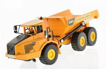 2.4 Ghz remote controlled dump truck with auto OFF. Drives Forward/Backward, turn left/right. Has Sound and lamps. Lower and raise dump bed of the truck. Equipped with a 3.7V Lipo rechargeable battery and 110V charger(included); remote controller requires 2pcs of 1.5V AA batteries (not included)