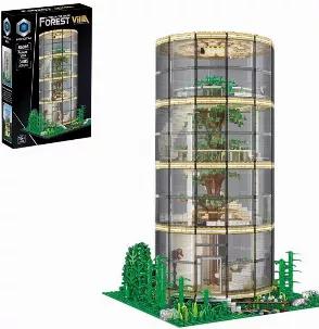 A creative design Transparent Tree House is built with full size bricks, a 4-story structure with height of 1.5 feet, the structure of each level is clearly visible with furniture and green plants. A lighting kit in the bricks makes the model exquisite when you turn the lights off. The set has 3495 bricks including the lighting bricks. This model is based on a real design of a glass house from Kazakhstan built around a tree. The bricks are made of ABS plastic material for long term dimensional s