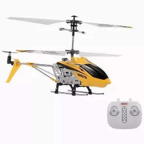 Small RC Helicopter with 2.4 GHz remote control. Auto take off and landing and altitude hold features. Pilot can fly forward back turn right and left go up and down and hover. The helicopter has dual counter rotating blades for exceptional stability and is assisted with a gyro. For indoors and outdoors use with low wind.