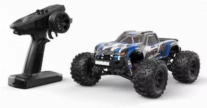 1:16 scale Hobby grade monster truck with top speed of 25 MPH and range of 300 feet. The truck has GPS that transmits to the app on any IOS or Android the speed and the location of the truck on a map. The truck is powered by 7.4 Volts Lipo battery for high power output that gives it about 8 minutes of run time per charge.  A wheely bar is provided to help with long range wheeelies. Metal drive train and ball bearings give it long term reliability and durability. Oil filled shocks are adjustable 