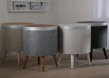 Zain is our beautiful occasional table combining wood veneer, woven fabric and solid wood legs. Features include integrated wireless charging technology, touch sensitive controls for the 360-degree premium Bluetooth speakers with subwoofer and USB charging points. 