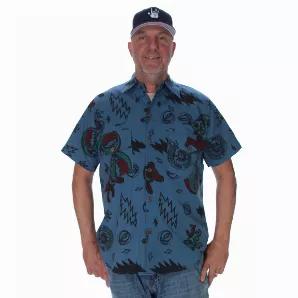 <p>SHAKEDOWN SHIRT Multi GD Print Button Up Shirt. This shirt is handmade and hand tie dye. Made of cotton and hand print for a unique style.</p> <p>Measurements:</p> <p>Medium: Chest 44 inches, Length 29 inches</p> <p>Large: Chest 46 inches, Length 30 inches</p> <p>XLarge: Chest 48 inches, Length 31 inches</p> <p>XXLarge: Chest 50 inches, Length 32 inches</p>