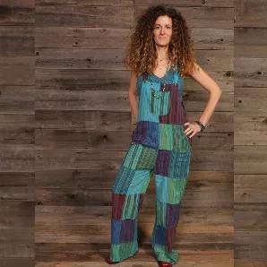 <p>BERKELEY OVERALL&rsquo;S Cotton Striped Patchwork Wide Leg Overall&rsquo;s</p>