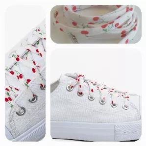 <p><strong>Shoelaces with tiny red cherries on a white background. This is perfect for a cherry lover!</strong></p>
<p><strong>27" - Little Kids Low Tops (approx age 5-6 years) 3-4 eyelets<br>36" - Junior Low Tops (approx age 6-11) 4-5 eyelets / Also adult traditional Vans low tops<br>45" - Adult Low Top Converse (approx age 11+) 5-6 eyelets / Also tween low tops<br>54" - Adult High Top or low top for large feet 6-7 eyelets</strong></p>
<p><strong></p>
<p>Can't decide what length to buy? Best to