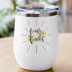 <p>By the time you're sippin' on wine, you're definitely out of fucks for the day. Let everyone know that you are FRESH out of fucks for the day, and have no more fucks to give.<br></p><p>Tumbler comes with a metal straw.</p><p>These practical 12 oz wine tumblers are amazing for summer outdoor parties, as they feature a double-wall, vacuum insulation that keeps your wine perfectly cool for hours. Care instructions: Hand wash recommended.</p><p>All designs property of Black Cat Bazaar.</p>