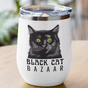<p>Black Cat Bazaar brand merch is the perfect way to support my small business in STYLE! </p><p>Perfect for your morning coffee... or your booze. <br></p><p>These practical 12 oz wine tumblers are amazing for summer outdoor parties, as they feature a double-wall, vacuum insulation that keeps your wine perfectly cool for hours. Care instructions: Hand wash recommended.</p><p>All designs property of Black Cat Bazaar.</p>