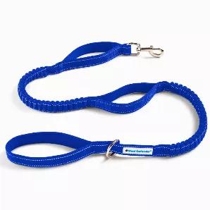 <p>Premium, durable materials made to last. It has 3 soft, neoprene-lined padded handles at various lengths for easy traffic control. The 4 ft leash is short enough to not drag on the ground resulting in the dog NOT getting their legs tangled in the leash. With two elastic bungees integrated into the leash it can stretch to up to 7ft to allow your dog to have a longer roaming range.</p>><p>The elastic bungee is great for absorbing the shock/pull when dogs quickly run or dart off with no notice. 