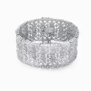 Collette Z Sterling Silver Cubic Zirconia Wide Elegant Bracelet