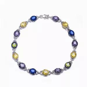Collette Z Sterling Silver Multicolored Cubic Zirconia Oval Necklace
